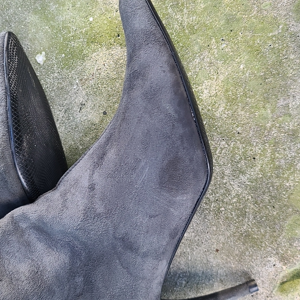 Prada Charcoal Gray Suede Pointed-Toe Ankle Boots - Picture 8 of 14